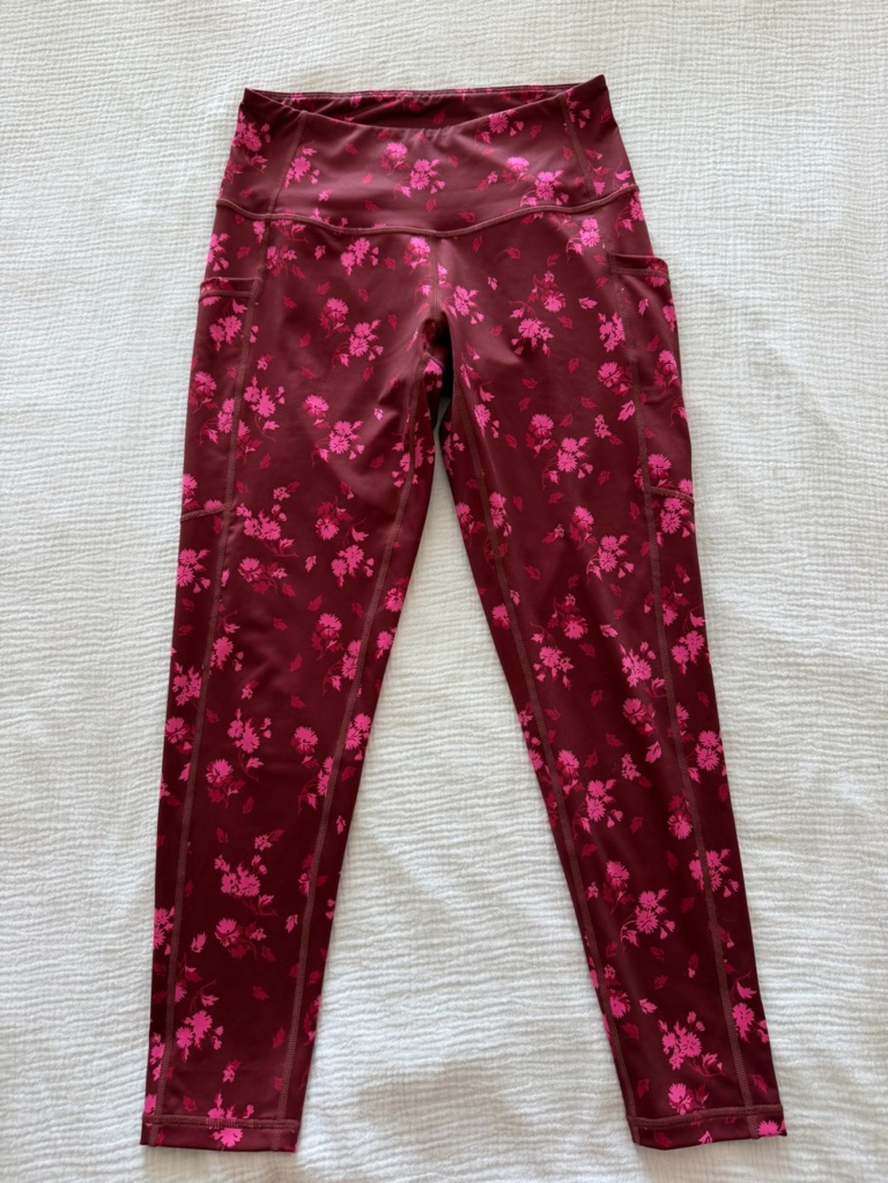 Zella Maroon Leggings with Pink Floral Print